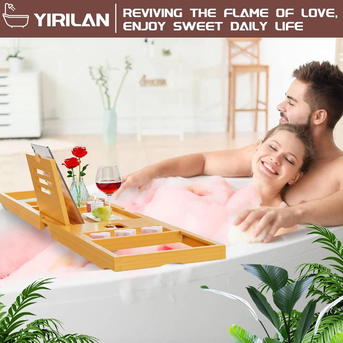 Premium Bathtub Tray Caddy, Expandable Bath Tray, Unique House Warming Gifts, New Home, Anniversary and Wedding Gifts for Couple, Bridal Shower Gift for Women - Homesidy.com