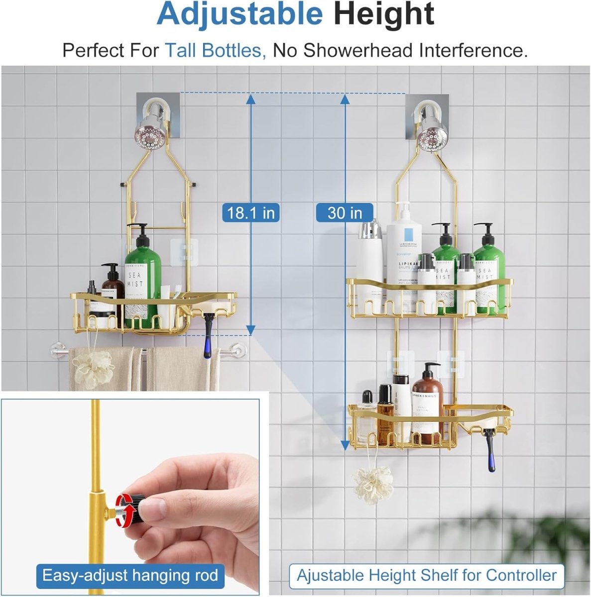 Joqixon Upgraded Extended Length Shower Organizer with Hooks, Rustproof Shampoo Soap Holder, Large Hanging Bathroom Caddy - Homesidy.com