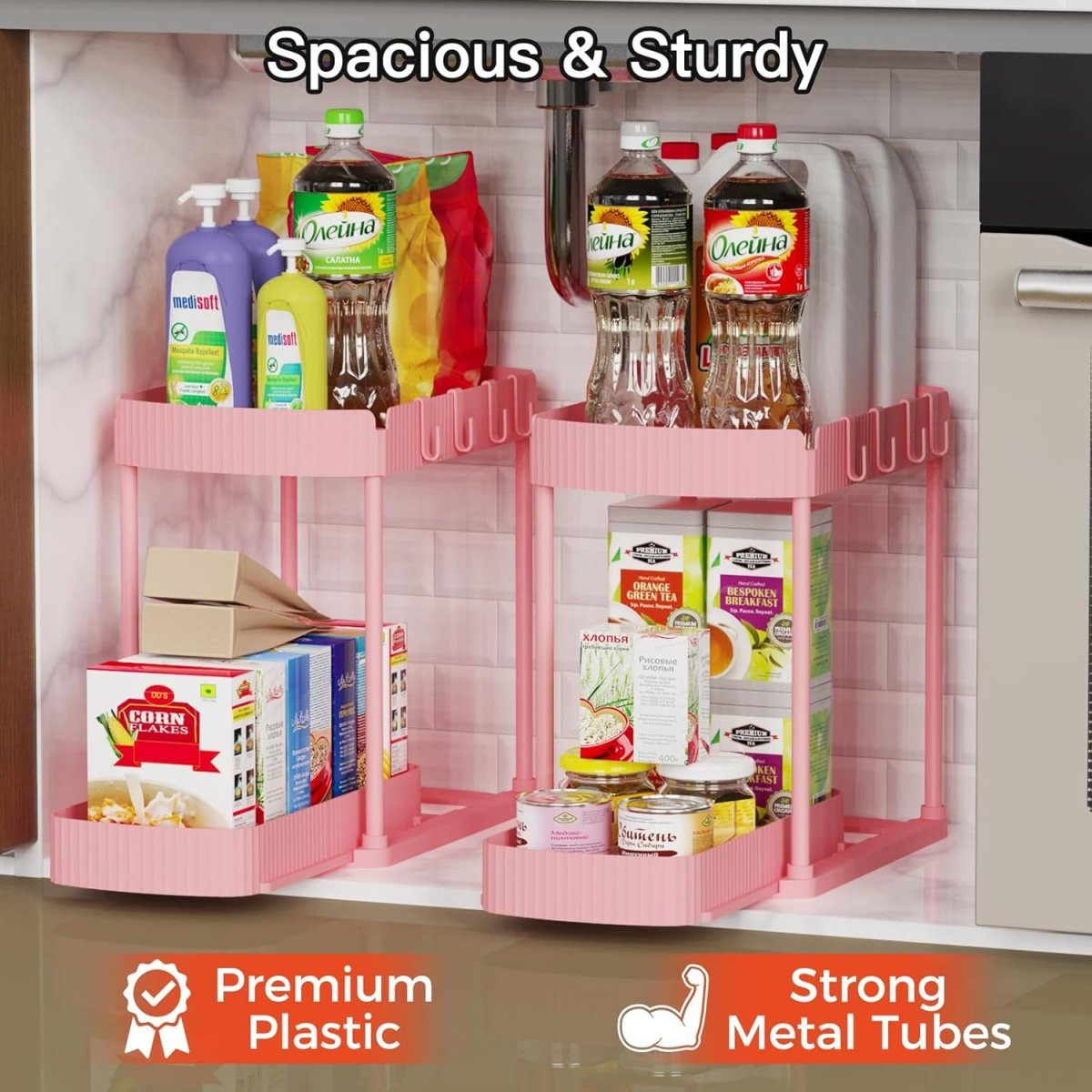 Ukeetap Multi - Purpose Pull - Out Storage Organizers, Under Sink/Cabinet Organizers and Storage for Bathroom &amp; Kitchen, Black, 12.8 Inches, 2 Packs - Homesidy.com