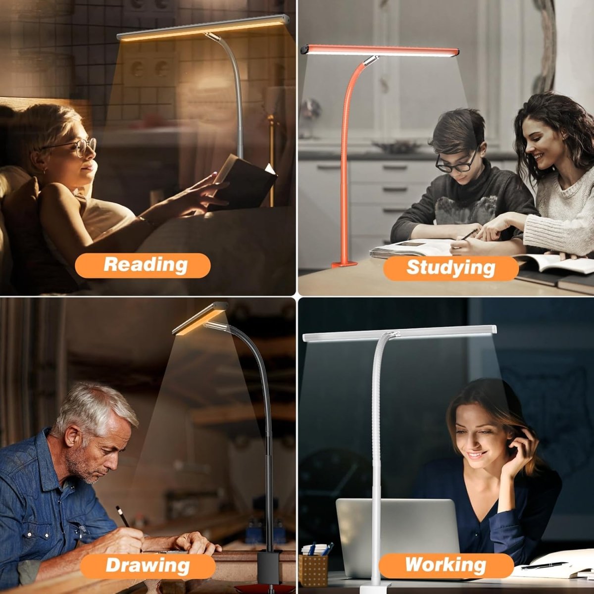 Airlonv LED Desk Lamp for Office Home, Eye - Caring Desk Light with Stepless Dimming Adjustable Flexible Gooseneck, 10W USB Adapter Desk Lamp with Clamp for Reading, Study, Workbench (Black) - Homesidy.com
