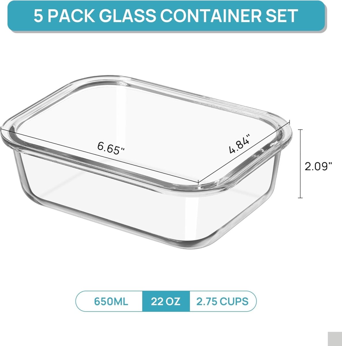Vtopmart 5Pack 22oz Glass Storage Containers with Lids, Glass Meal Prep Food Container Sets with Snap Airtight Lids for Microwave, Oven, Freezer and Dishwasher, Grey - Homesidy.com
