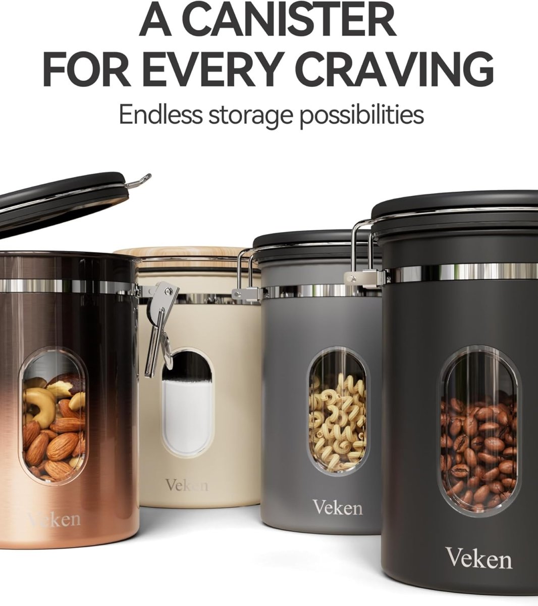 Veken Coffee Canister with Window,Airtight Stainless Steel Pantry Container,Home Kitchen Food Storage Organizers for Ground,Beans,Espresso,Rice,Tea,Sugar,Cereal, Flour,Bar Accessories,Gifts,22OZ,Black - Homesidy.com