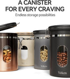 Veken Coffee Canister with Window,Airtight Stainless Steel Pantry Container,Home Kitchen Food Storage Organizers for Ground,Beans,Espresso,Rice,Tea,Sugar,Cereal, Flour,Bar Accessories,Gifts,22OZ,Black - Homesidy.com
