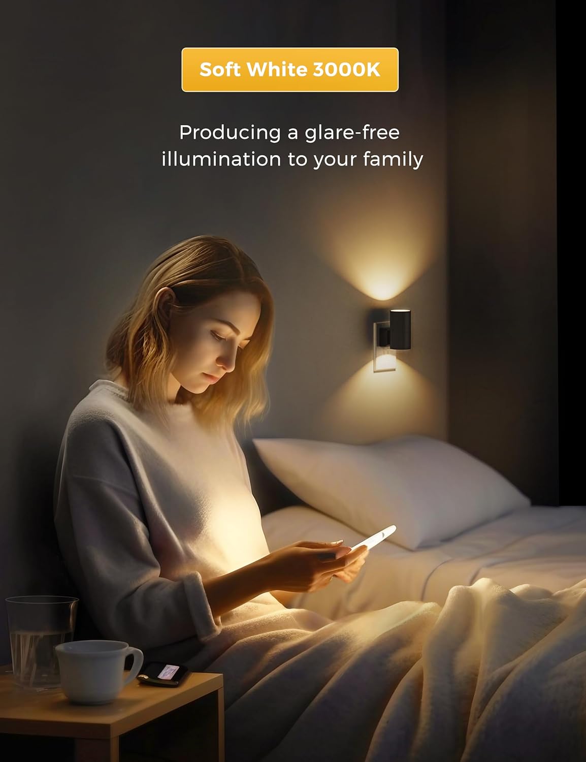 L LOHAS LED Night Light Plug in, Modern Night Lights Plug into Wall, Dusk to Dawn Sensor, Soft White 3000K, 0 - 100LM Adjustable Brightness, Dimmable Night Lights for Hallway Bedroom Stairway, 2 Pack - Homesidy.com