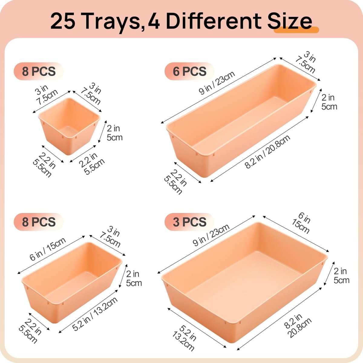 Vtopmart 25 PCS Clear Plastic Drawer Organizers Set, 4 - Size Versatile Bathroom and Vanity Drawer Organizer Trays, Storage Bins for Makeup, Bedroom, Kitchen Gadgets Utensils and Office - Homesidy.com