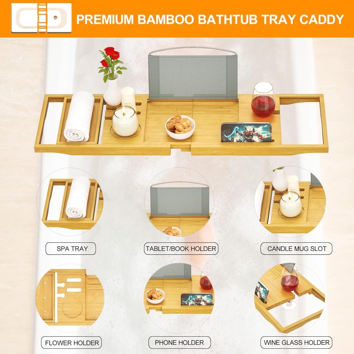 Banlilu Bathtub Tray - Bath Tray Expandable - Bath Tub Tray Table for Bathtub, Ajustable Size, Fits Most Tubs - Homesidy.com