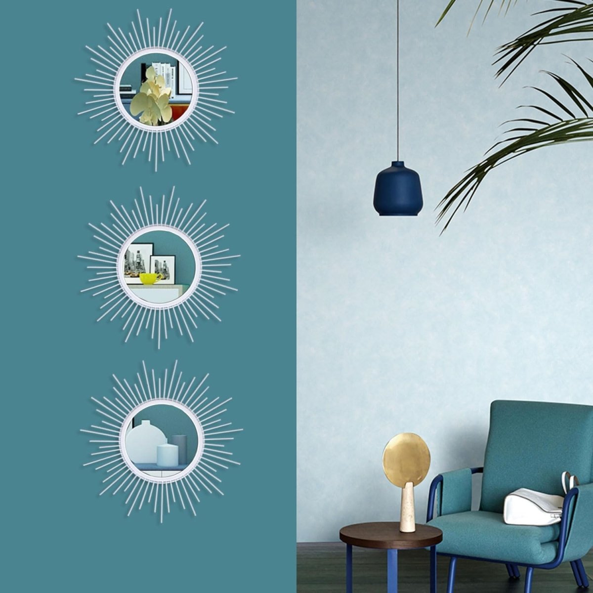 3 Pack Metal Mirrors for Wall Sunburst Wall Mirrors Home Décor Decorative Hanging Wall Art for Living Room Bedroom Entryway (Gold, Flower Sunburst) - Homesidy.com