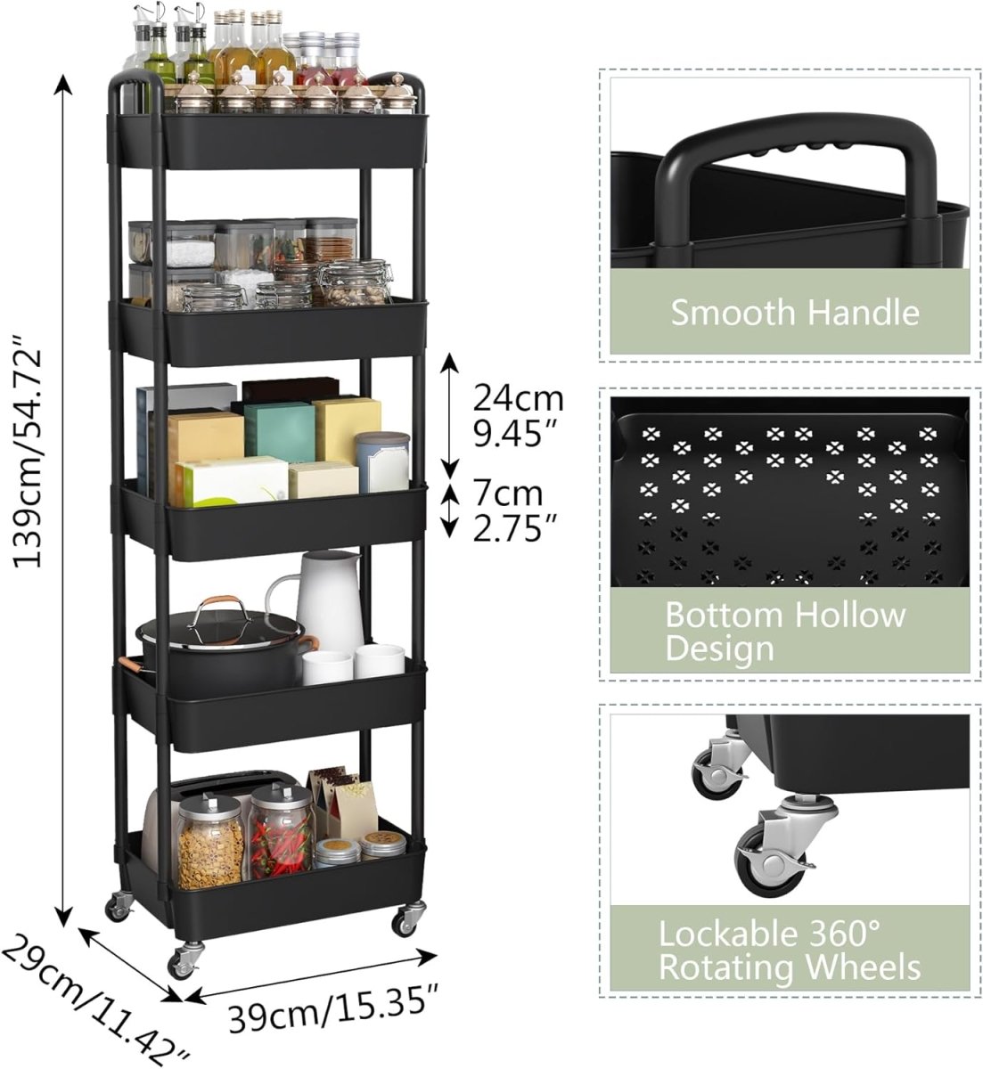Sywhitta 3 - Tier Plastic Rolling Utility Cart with Handle, Multi - Functional Storage Trolley for Office, Living Room, Kitchen, Movable Storage Organizer with Wheels, White - Homesidy.com