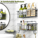 Shower Caddy, Adhesive Shower Organizer with Soap Dish and 4 Hooks, Rustproof Stainless Steel Shower Shelves, Wall Mounted No Drilling Storage Shelf Basket Accessories for Bathroom &amp; Kitchen - Homesidy.com