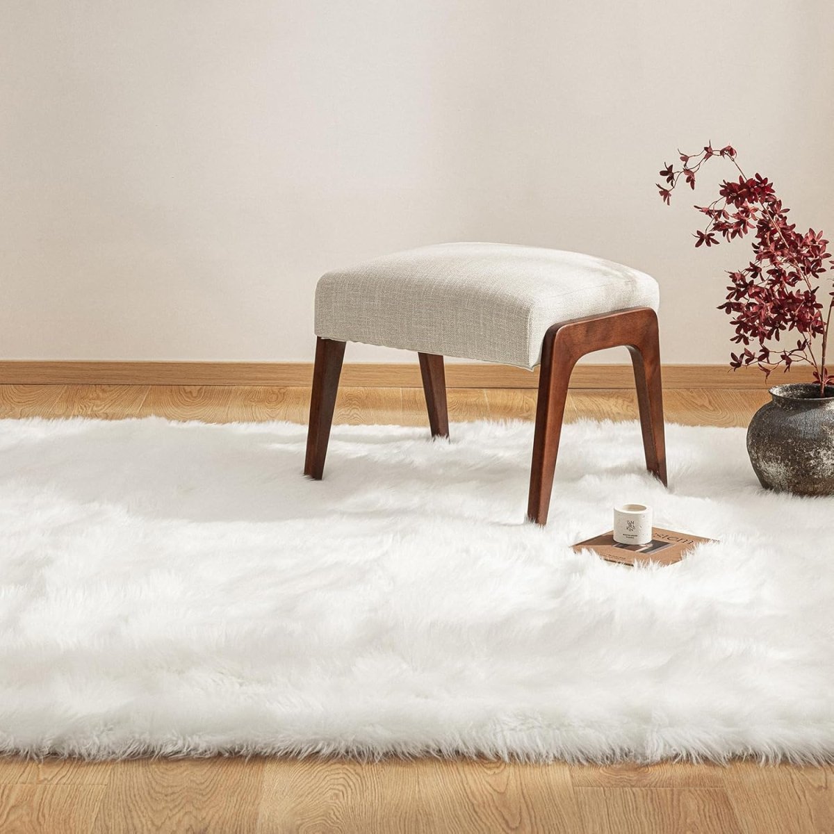 Ashler Faux Fur Rug, Fluffy White Small Sheepskin Rug, Ultra Soft 2x3 Ft Mat, Machine Washable Shag Mats, Nursery Throw for Bed, Living, Kids Room - Homesidy.com