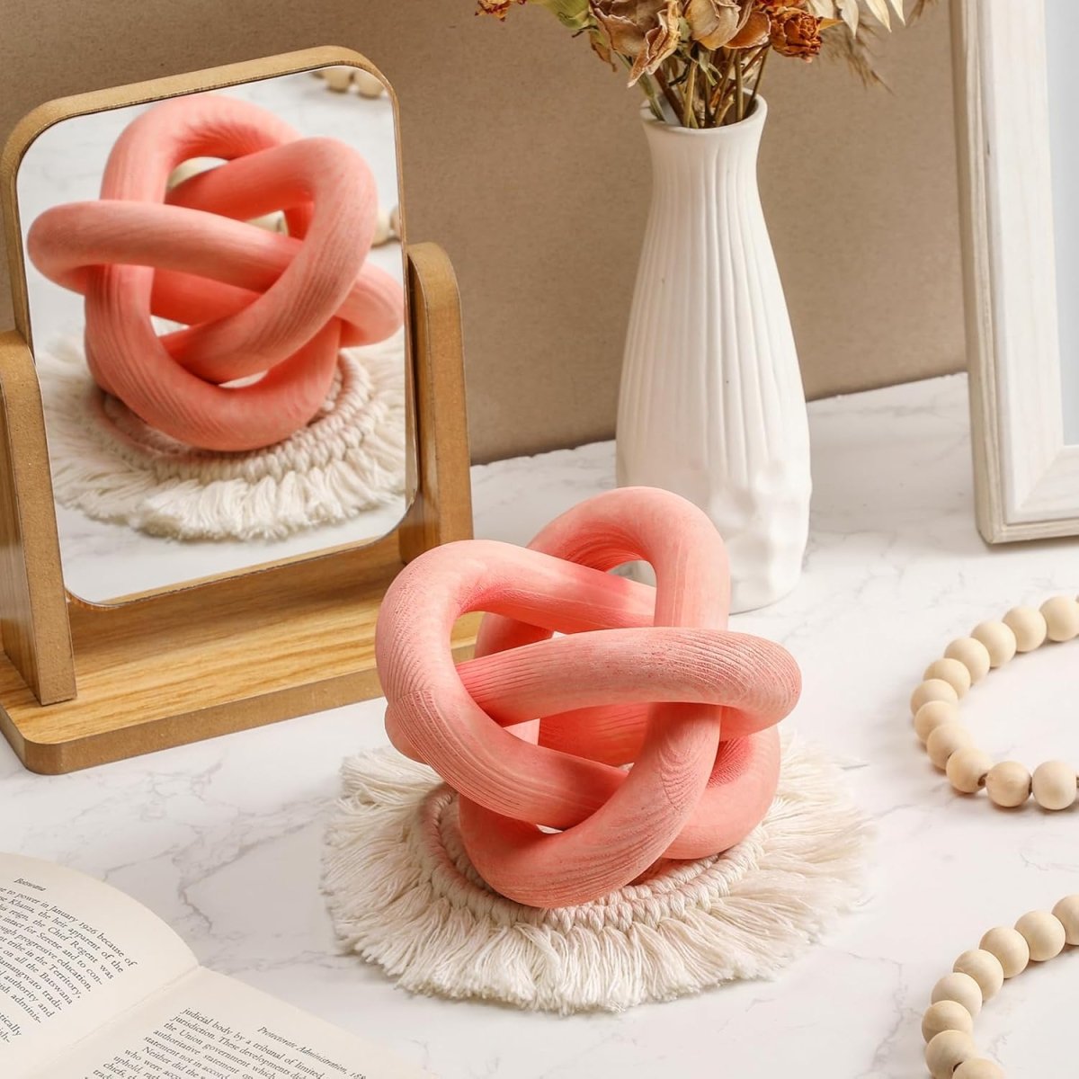 Yalikop 3 Link Wood Knot Decor - Hand Carved Coffee Table Decoration, Boho Chain Link Decor, Modern Shelf, Rustic Objects for Home Living Room Bedroom(White) - Homesidy.com