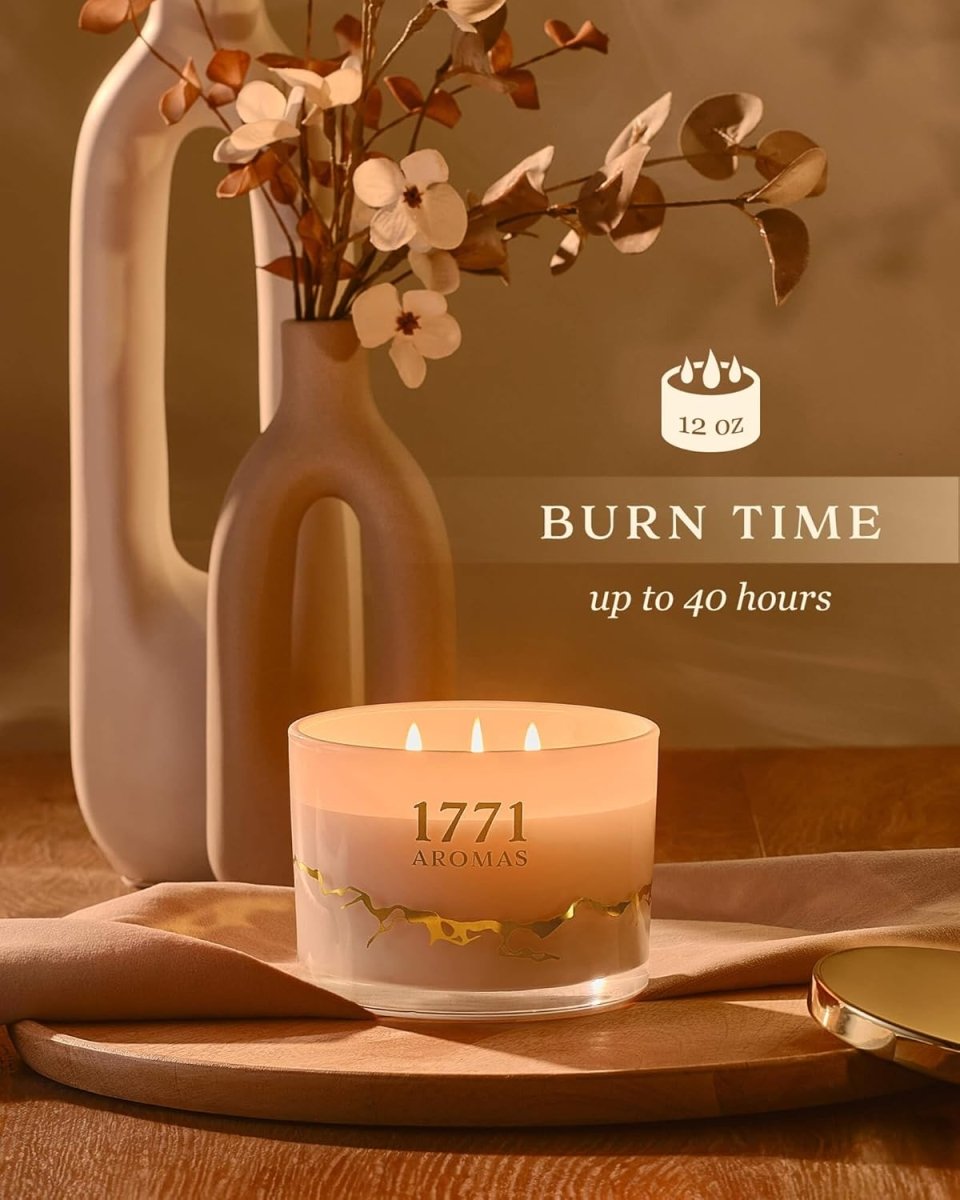 1771 Aromas Vanilla Scented Candles - 100% Natural Soy Wax - Large 3 Wick Jar Candle - Up to 50 Hours Burning Time - Candles for Home - Gift - Ready Candle for Men &amp; Women - Aromatherapy Candles - Homesidy.com