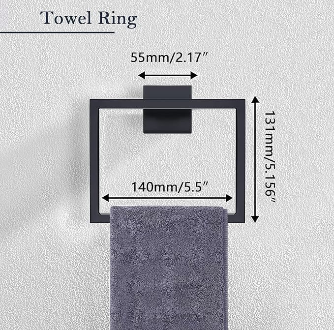 5 - Pieces Matte Black Bathroom Hardware Accessories Set, SUS304 Stainless Steel Bath Towel Bar Set, Towel Racks for Bathroom Wall Mounted. - Homesidy.com