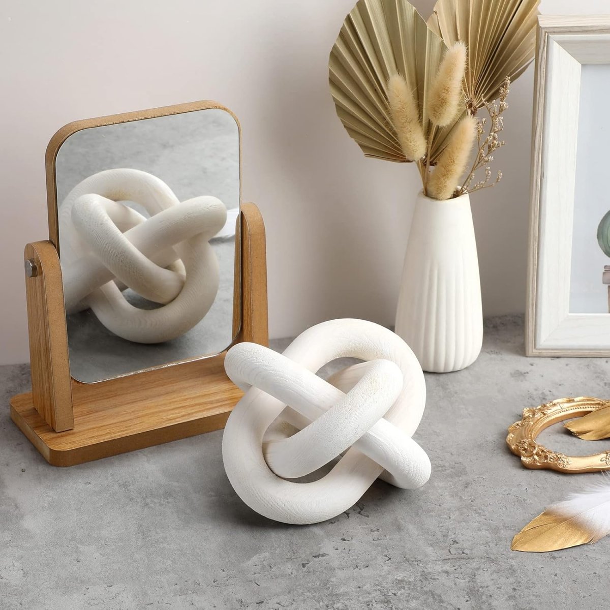 Yalikop 3 Link Wood Knot Decor - Hand Carved Coffee Table Decoration, Boho Chain Link Decor, Modern Shelf, Rustic Objects for Home Living Room Bedroom(White) - Homesidy.com