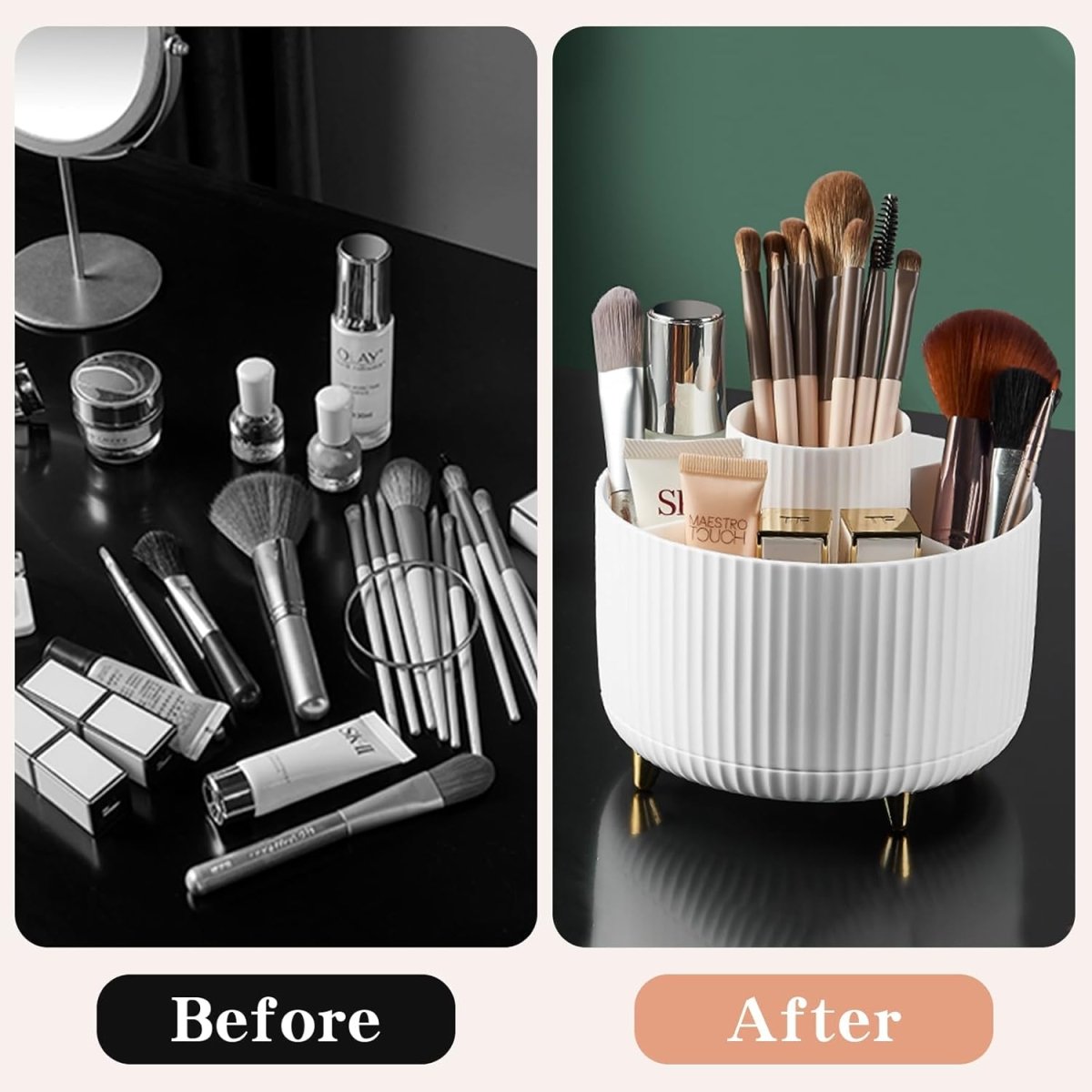 fanado 360° Rotate Makeup Brush Holder Organizer, Makeup Organizers Countertop, Makeup organization and Skincare Storage for Vanity, Desktop, Bathroom (White) - Homesidy.com