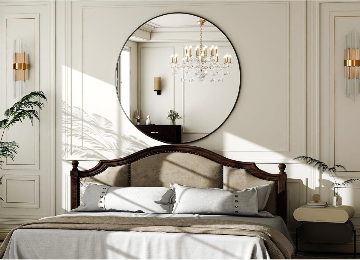 HARRITPURE Round Mirror 30 Black Wall Mounted Circle Mirrors Vanity Mirror with Brushed Aluminum Alloy Frame Modern Decoration for Bathroom, Living Room, Vanity, Bedroom, Entryway - Homesidy.com