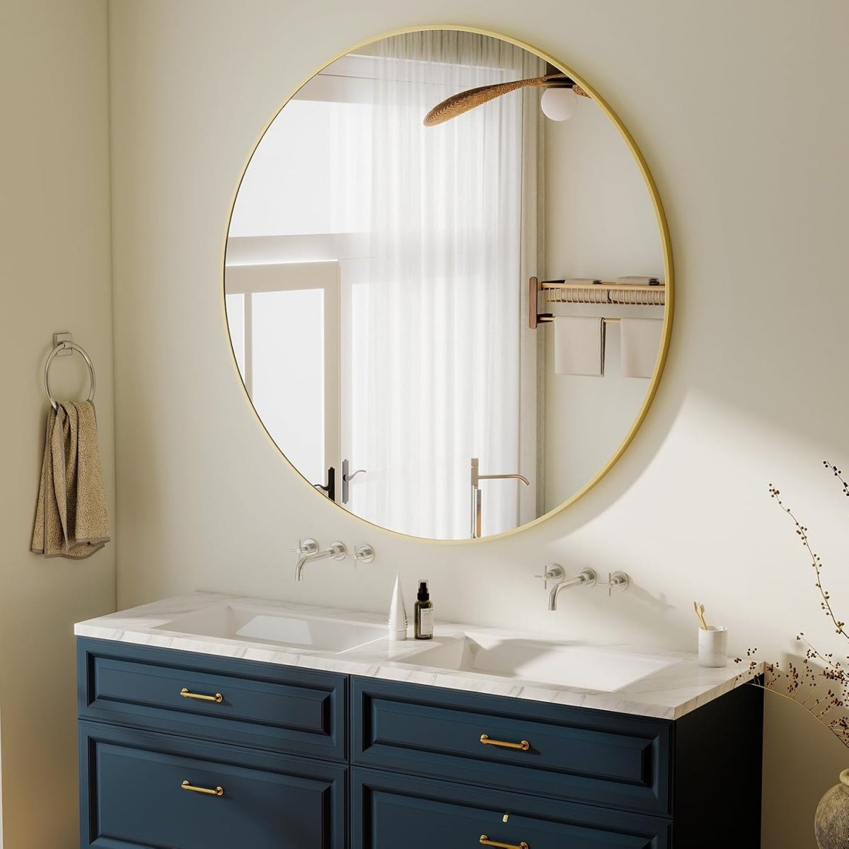 HARRITPURE Round Mirror 30 Black Wall Mounted Circle Mirrors Vanity Mirror with Brushed Aluminum Alloy Frame Modern Decoration for Bathroom, Living Room, Vanity, Bedroom, Entryway - Homesidy.com