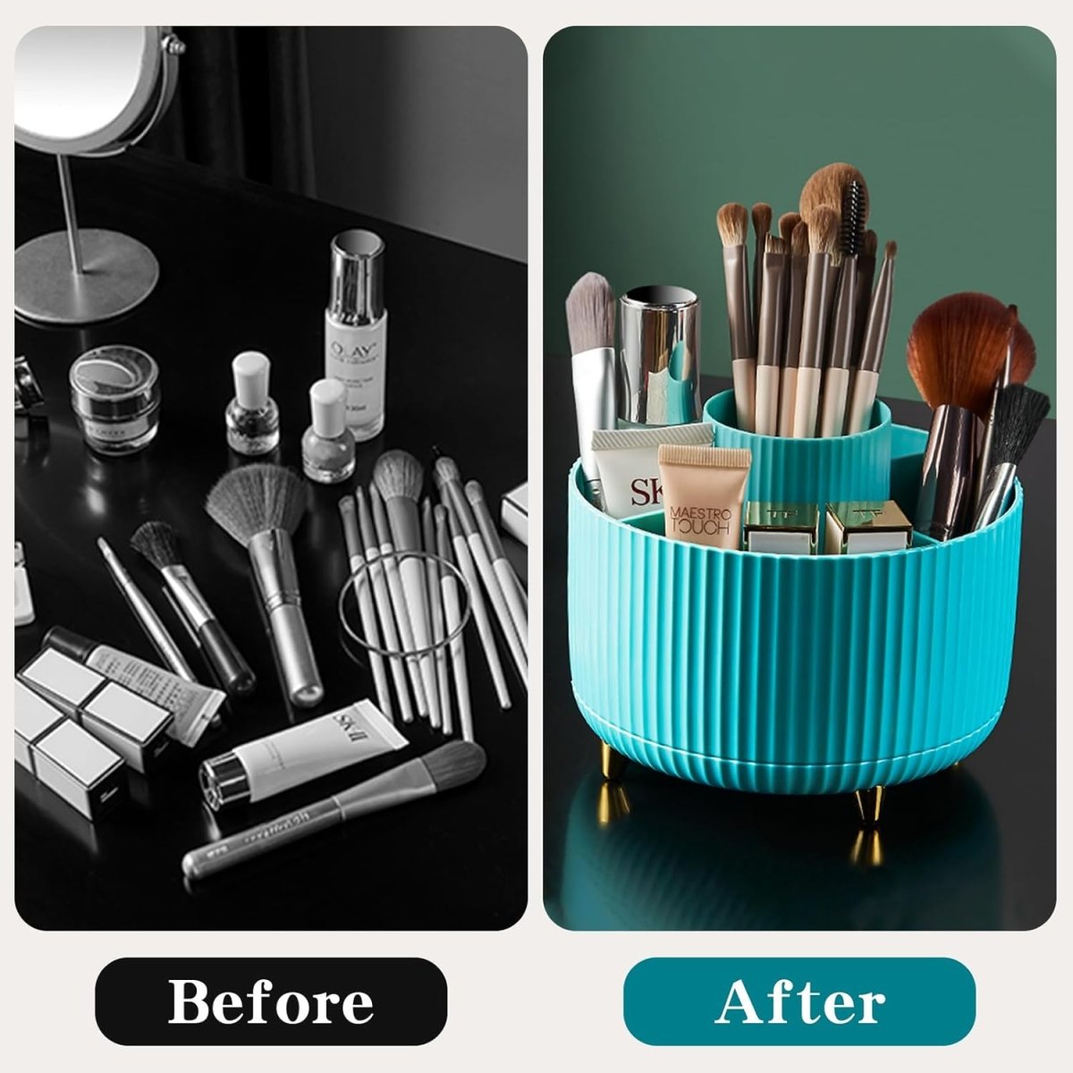 fanado 360° Rotate Makeup Brush Holder Organizer, Makeup Organizers Countertop, Makeup organization and Skincare Storage for Vanity, Desktop, Bathroom (White) - Homesidy.com