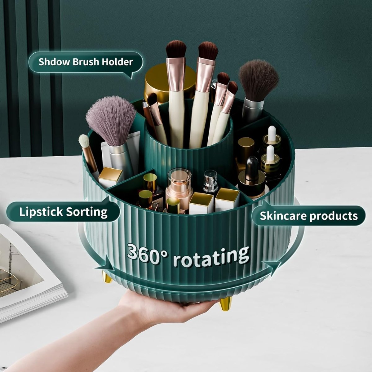 fanado 360° Rotate Makeup Brush Holder Organizer, Makeup Organizers Countertop, Makeup organization and Skincare Storage for Vanity, Desktop, Bathroom (White) - Homesidy.com