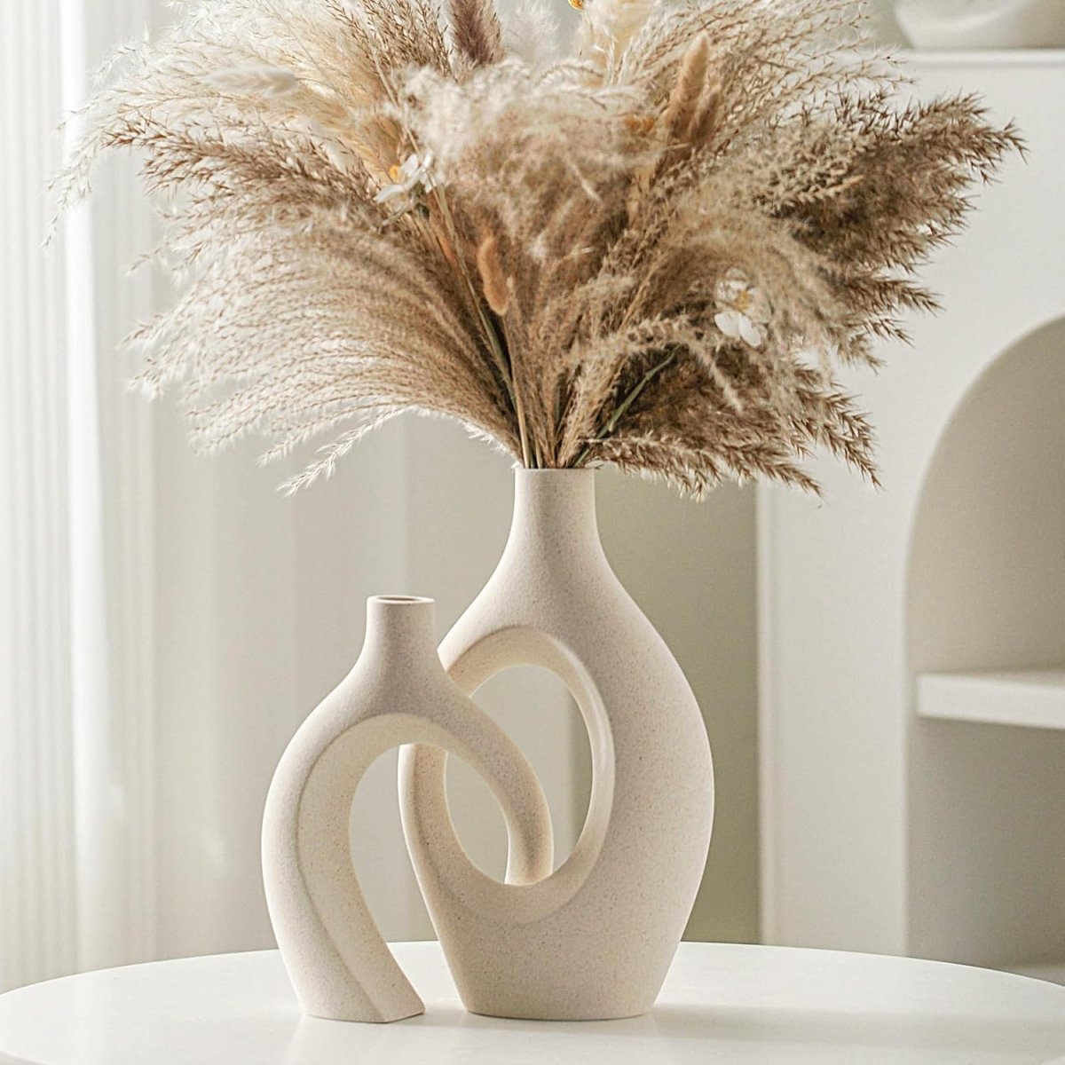 Lvases Snuggle Hollow Ceramic Vase Set of 2, Nordic Modern Boho ins Style Decorative Ceramic Aesthetic Flower Vase for Home Decor (Milky White W 6.3&34; X H 8.4&34;) - Homesidy.com