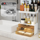 StorBin 3 Drawers Makeup Organizer - 5 Tier Bathroom Counter Organizers and Storage, Versatile Perfume Vanity Organizer, Ideal for Cosmetic, Large Skincare, Face Mask, Office Supplies, Amber - Homesidy.com
