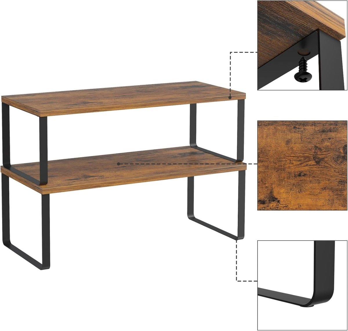 NEX Bamboo Kitchen Cabinet and Counter Shelf Organizer, Stackable &amp; Expandable, Set of 4, White and Natural - Homesidy.com