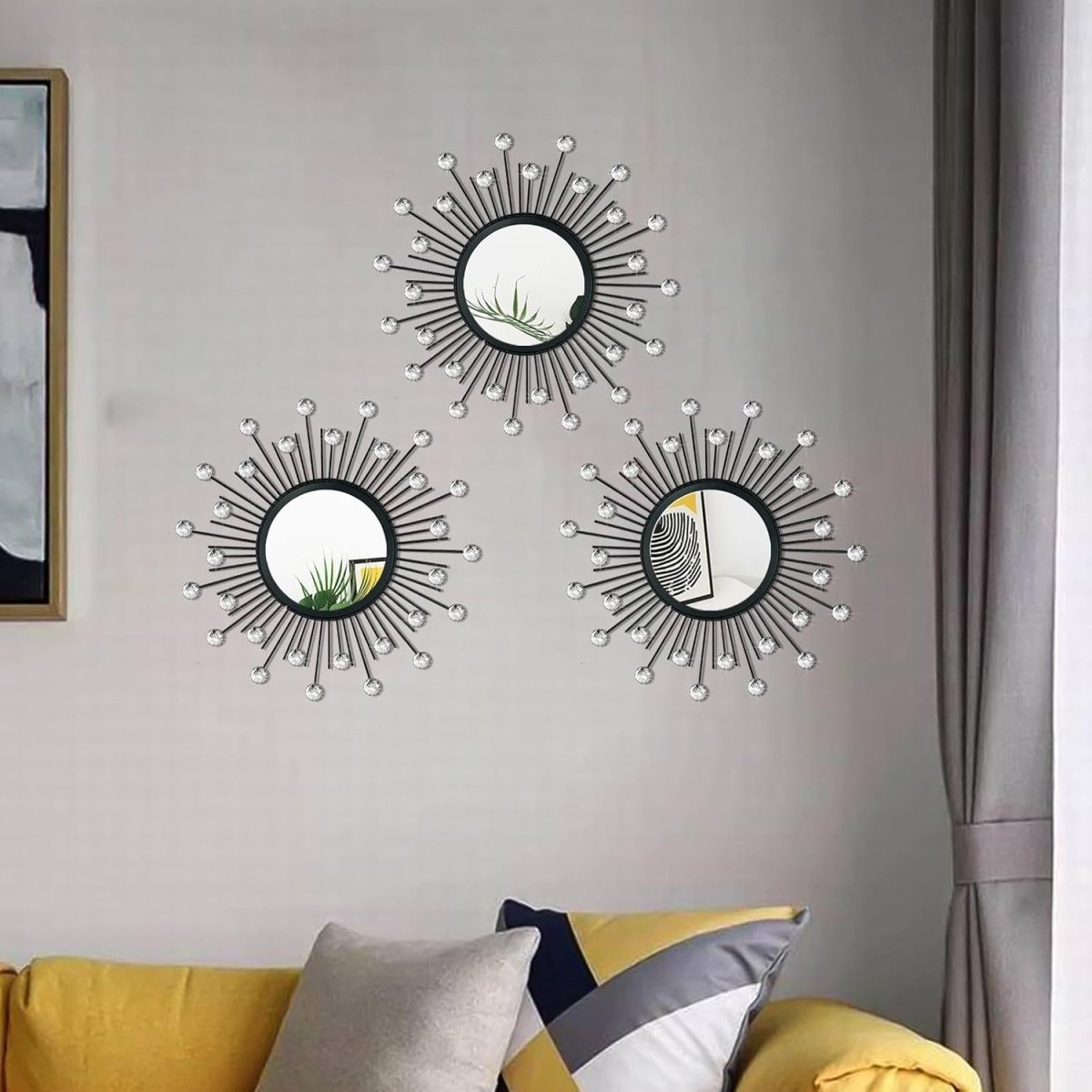 3 Pack Metal Mirrors for Wall Sunburst Wall Mirrors Home Décor Decorative Hanging Wall Art for Living Room Bedroom Entryway (Gold, Flower Sunburst) - Homesidy.com