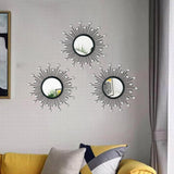 3 Pack Metal Mirrors for Wall Sunburst Wall Mirrors Home Décor Decorative Hanging Wall Art for Living Room Bedroom Entryway (Gold, Flower Sunburst) - Homesidy.com