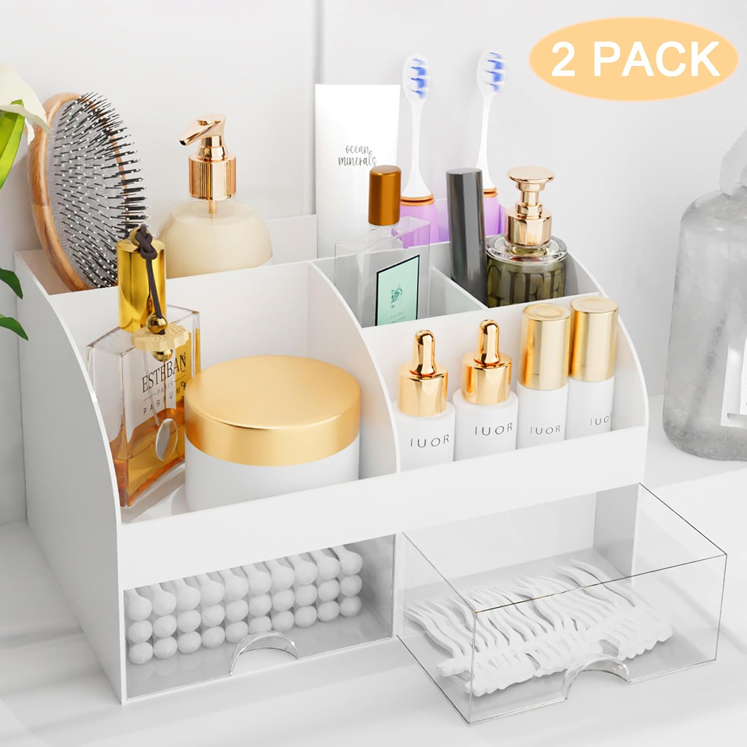 Makeup Organizer with Drawers, Cosmetic Storage for Dresser Vanity and Bathroom Countertop, Beauty Holder for Lipstick Brush, Skincare Organizer for Vanity, Cosmetic Display Case (White) - Homesidy.com