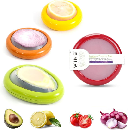 Winb Set of 4 Reusable Fruit and Veggie Savers - Ideal for Avocados, Tomatoes, Apples, Garlic, Onions, and More - Homesidy.com