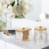Tbestmax Qtips Holder Bathroom Container, 10 OZ Cotton Ball/Swabs Dispenser, Apothecary Jar Organizer for Storage Brown Wood Lids - Homesidy.com
