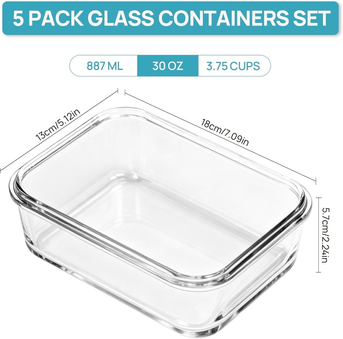 Vtopmart 5Pack 22oz Glass Storage Containers with Lids, Glass Meal Prep Food Container Sets with Snap Airtight Lids for Microwave, Oven, Freezer and Dishwasher, Grey - Homesidy.com