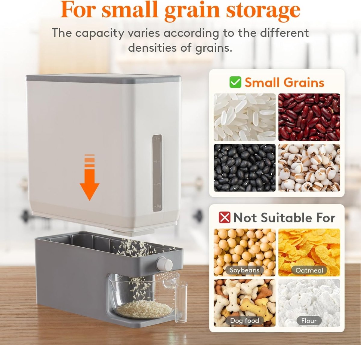 Lifewit Rice Dispenser 25 Lbs(11.3kg), Rice Storage Container Sealed Moisture Proof with Measuring Cup for Kitchen Pantry Household, BPA - Free, 1 Pack - Homesidy.com