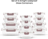 JoyJolt 24pc Borosilicate Glass Storage Containers with Lids | 12 Airtight/Freezer Safe Food Storage Containers for Pantry and Kitchen | Meal Prep Container for Lunch | Glass Tupperware Set - Homesidy.com