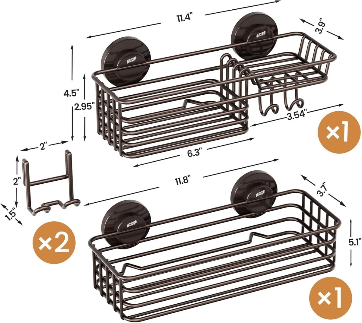 LEVERLOC Shower Caddy Suction Cup, 2 Pack Shower Shelves for Inside Shower with Hooks &amp; Soap Holder, NO - Drilling Bathroom Shower Organizer, Rustproof Meatl Shower Holder Storage, Black - Homesidy.com