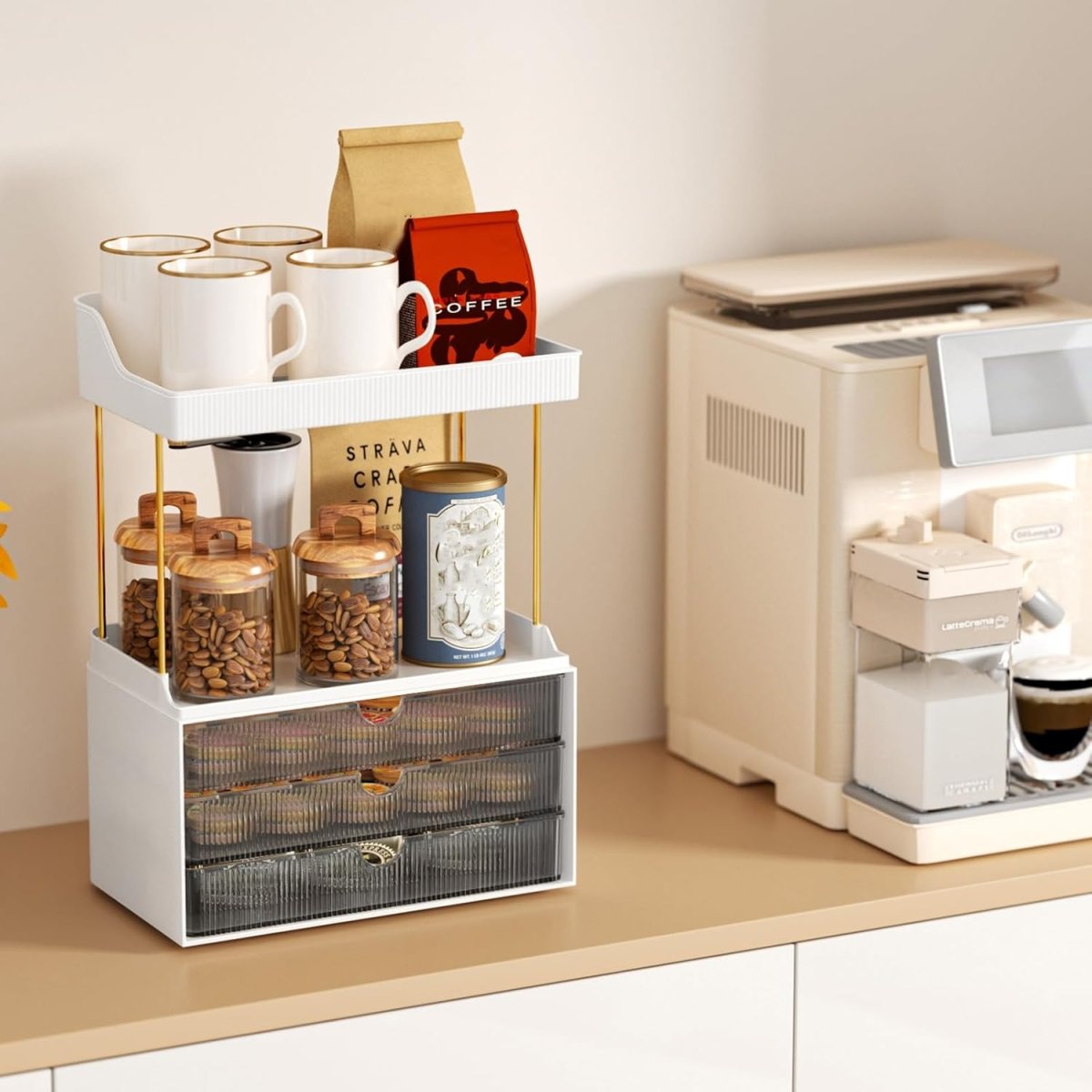 StorBin 3 Drawers Makeup Organizer - 5 Tier Bathroom Counter Organizers and Storage, Versatile Perfume Vanity Organizer, Ideal for Cosmetic, Large Skincare, Face Mask, Office Supplies, Amber - Homesidy.com