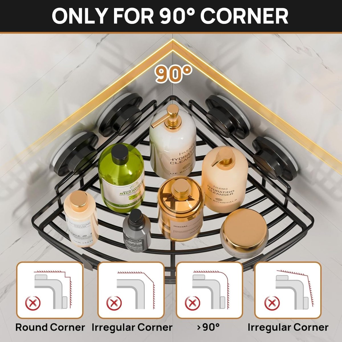 LEVERLOC Corner - adaptive Suction Cup Shower Caddies 2 Pack, Stainless Steel Rustproof Corner Shower Shelf, Large Capacity Removable Suction Cup Bathroom Organizer, Drill - Free Wall Mounted Basket, Gray - Homesidy.com