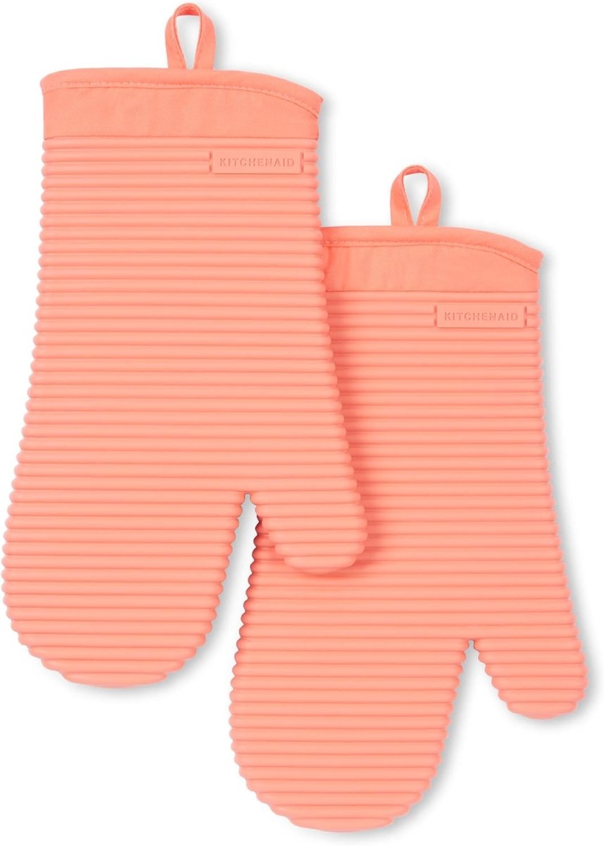 KITCHENAID Ribbed Soft Silicone Oven Mitt 2 - Pack Set, 7.5&34;x13&34;, Milkshake - Homesidy.com