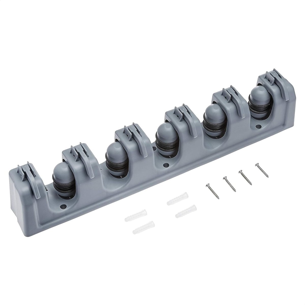 Amazon Basics Rectangular Heavy Duty, Wall Mount Storage Broom, Mop Holder or Tool Organizer with Hooks and Slots for Home, Garage, Garden, Laundry, or Kitchen, 2.36 x 16.9 x 3.35 in, Gray - Homesidy.com