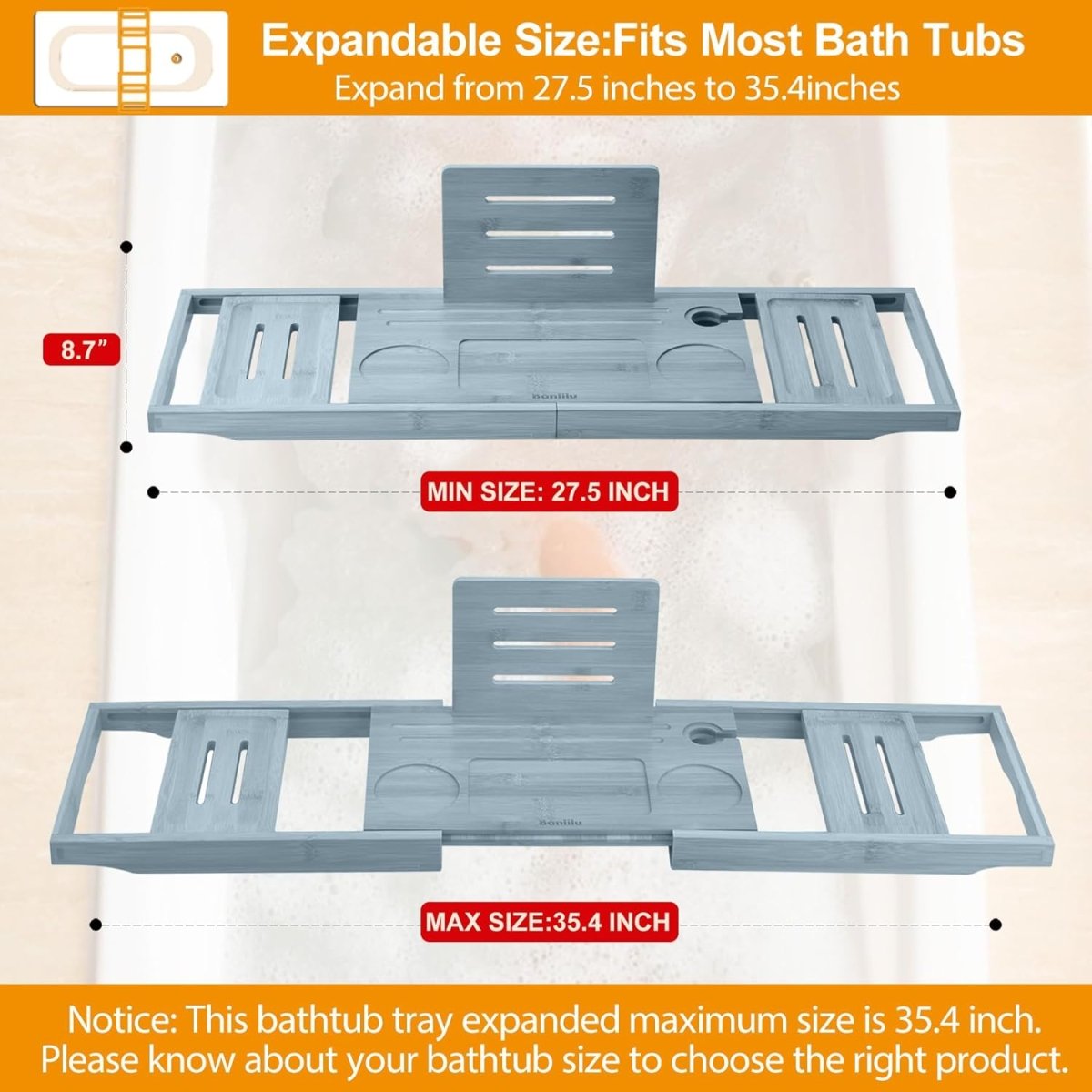 Bathtub Tray Caddy - Bath Tray - Bath Tub Tray Caddy - Bamboo Bath Table Tray for Tub - Expandable Size, Fits Most Tubs - Homesidy.com