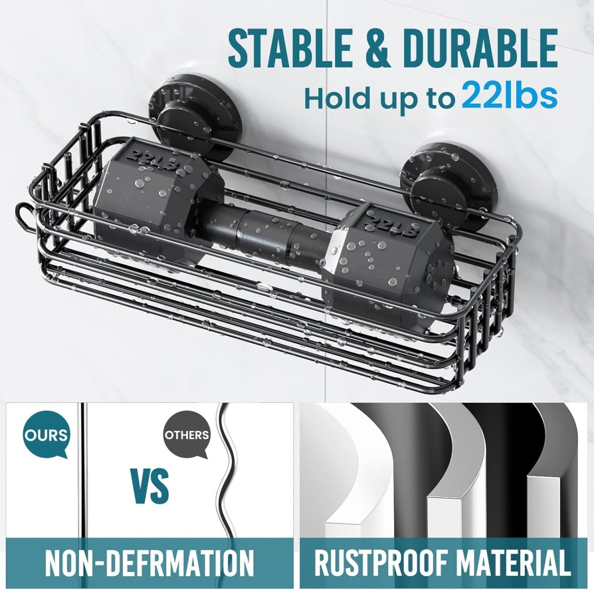 TAILI Shower Caddy Suction Cup 2 Pack with Hooks &amp; Soap holder, Heavy Duty Shower Organizer for Bathroom, No Drilling Bathroom Organizer with Large Capacity, Black Metal Storage Basket - Homesidy.com