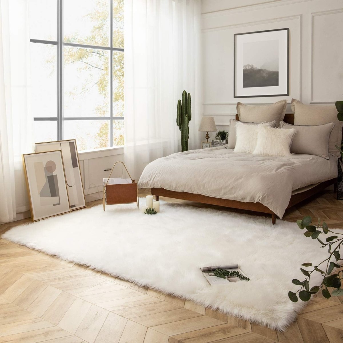 Ashler Faux Fur Rug, Fluffy White Small Sheepskin Rug, Ultra Soft 2x3 Ft Mat, Machine Washable Shag Mats, Nursery Throw for Bed, Living, Kids Room - Homesidy.com