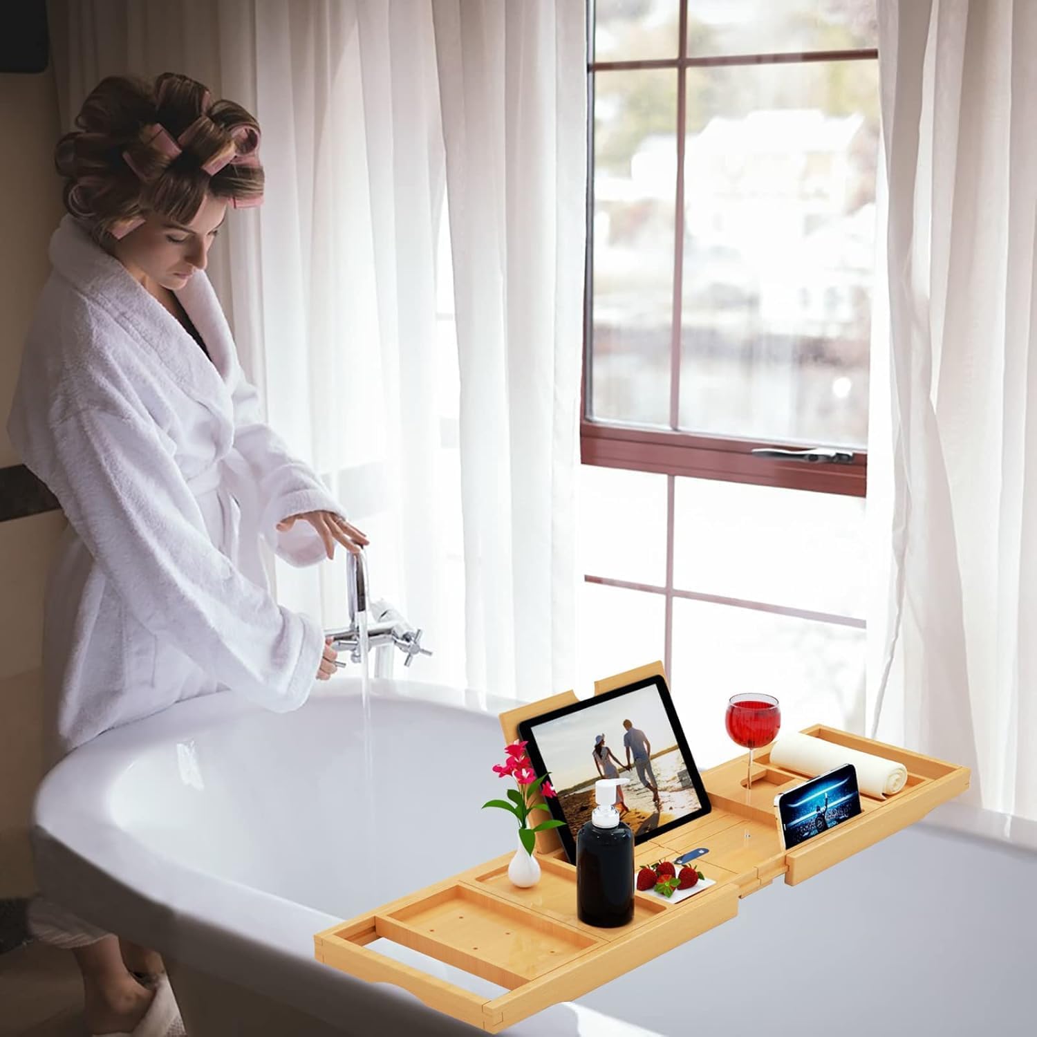 Premium Bamboo Bathtub Tray Caddy - Bath Tub Tray Table for Bathtub - Bath Caddy Tray for Bathtub, Expandable Size, Fits Most Bath Tubs - Homesidy.com