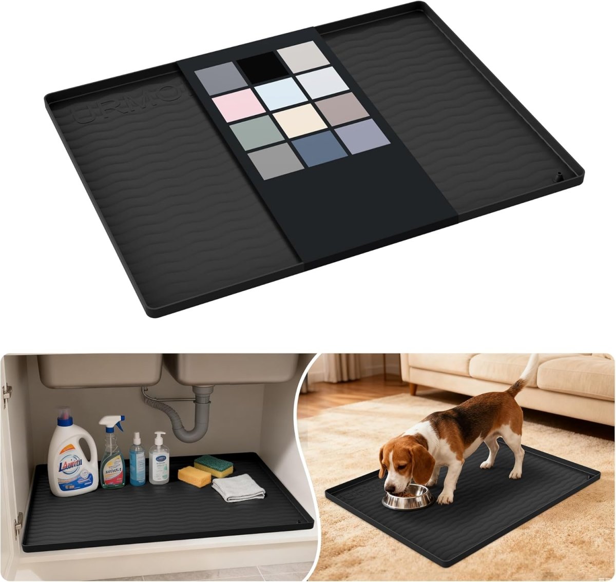 URMONA Waterproof Silicone Under Sink Mat 31 x 22 Shelf Liner for Kitchen and Bathroom, Cabinet and Counter Protector, Storage and Organizers, Litter Mat, Pet Cat Puppy Essentials(Dark Grey) - Homesidy.com