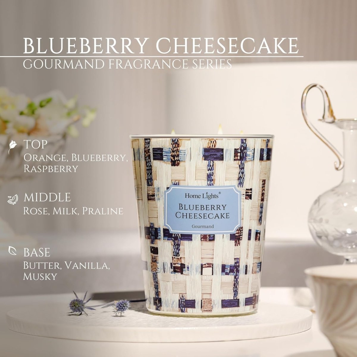 HomeLights Scented Candles for Women &amp; Men, 18oz Candle Jars Aromatherapy 4 - Wick Candle, Ideal for Rustic Modern Home Decor and Gifts, Blueberry Cheesecake - Homesidy.com