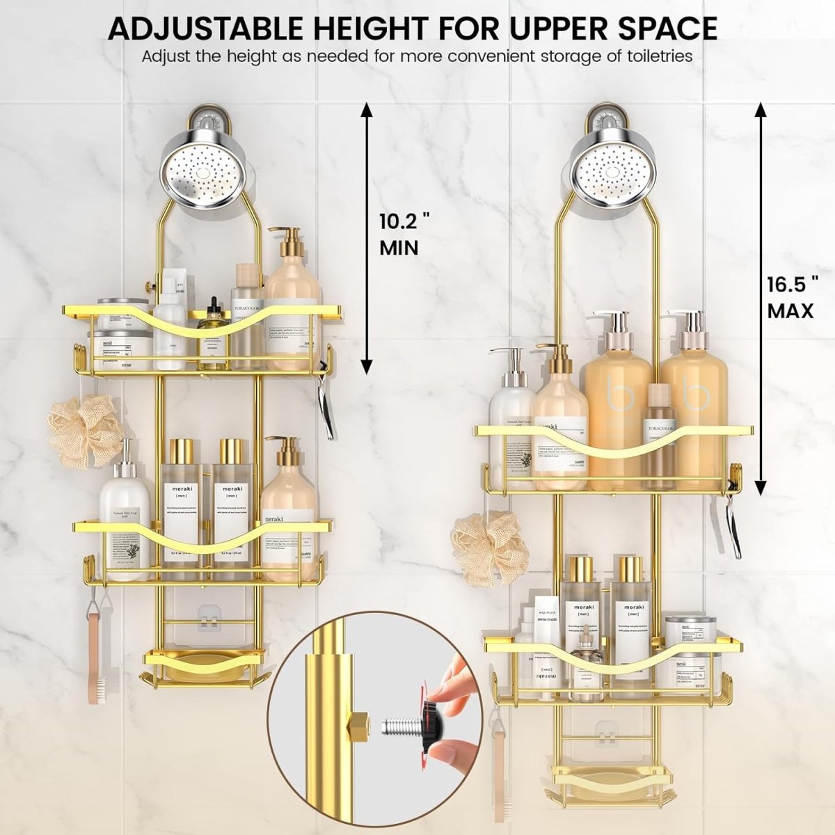 Shower Caddy Hanging Adjustable Shower Caddy, Rustproof Shower Organizer Extended Length Shower Caddy Over Shower Head with Hooks Soap Holder, Large Capacity Anti - Swing Bathroom Organizer, Black - Homesidy.com