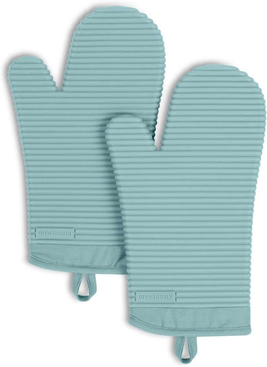 KITCHENAID Ribbed Soft Silicone Oven Mitt 2 - Pack Set, 7.5&34;x13&34;, Milkshake - Homesidy.com