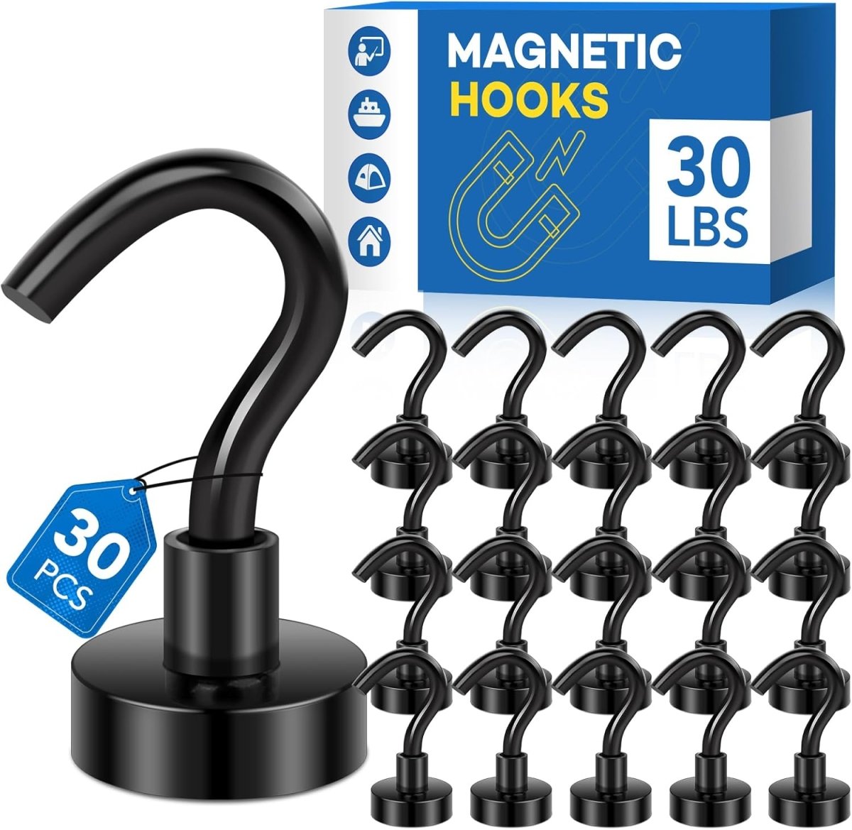 LOVIMAG Magnetic Hooks, 12 Pack 30lbs Magnet Hook 2025 Cruise Cabin Ship Essentials Heavy Duty Strong Magnets Refrigerator Fridge Hanging for Classroom Beach Vacation Kitchen Grills Home (Black) - Homesidy.com