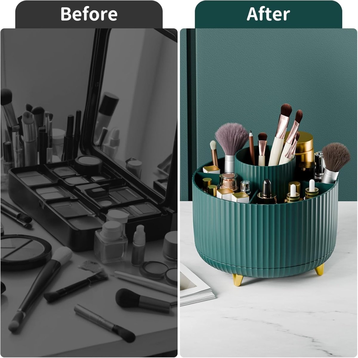 fanado 360° Rotate Makeup Brush Holder Organizer, Makeup Organizers Countertop, Makeup organization and Skincare Storage for Vanity, Desktop, Bathroom (White) - Homesidy.com