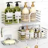 Shower Caddy, Adhesive Shower Organizer with Soap Dish and 4 Hooks, Rustproof Stainless Steel Shower Shelves, Wall Mounted No Drilling Storage Shelf Basket Accessories for Bathroom &amp; Kitchen - Homesidy.com